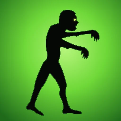 Zomfall's app icon: a zombie in silhouette on a glowing green field.